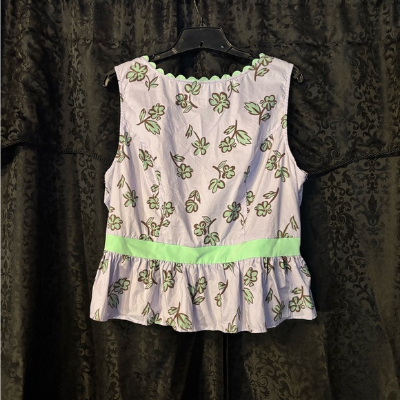 Unique Vintage Lavender & Mint Green Floral Print Peplum Honeybun Top - XL/14 - Picture 3 of 8